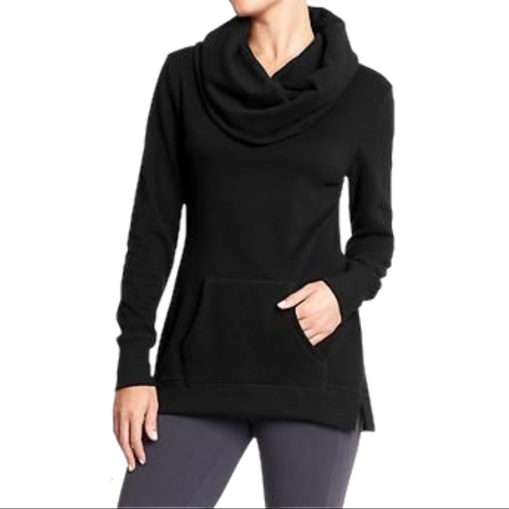 OLD NAVY ACTIVE Fleece Cowl Neck Pullover Black Size Small Minimalist